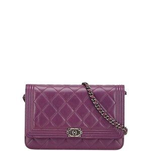 CHANEL Purple Lambskin Leather Logo Shoulder Bag
